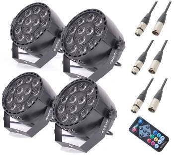 Zestaw: 4x reflektor LED PAR Ibiza PAR-MINI-RGBW + 3x kabel